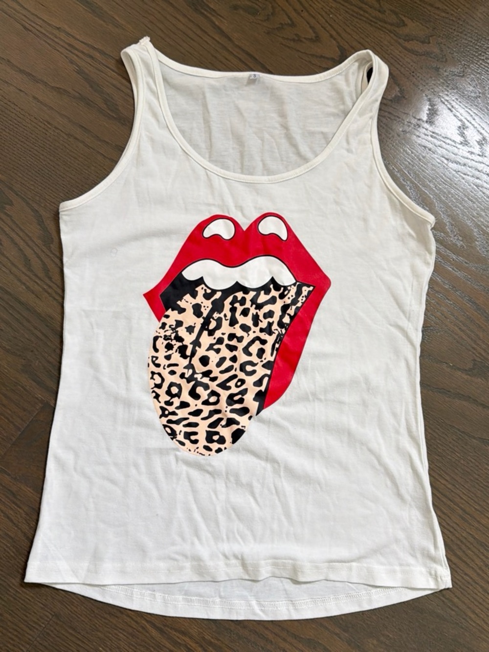 White Rolling Stones Graphic Tank with Leopard Tongue Lips | S